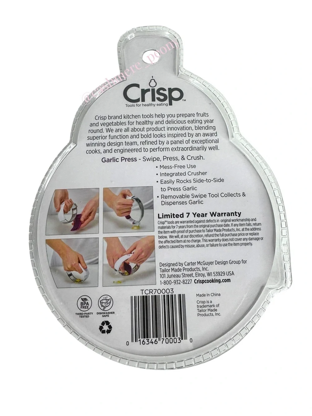 NEW Crisp Purple Garlic Press - Handheld Garlic Crusher Tool Collect & Dispense